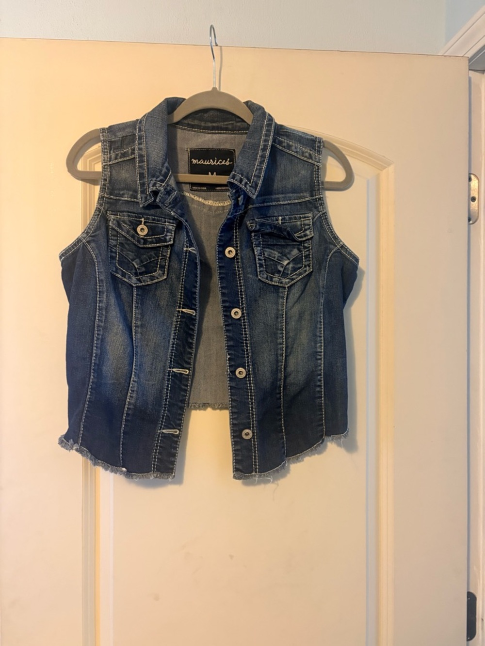Maurices Distressed Blue Denim Vest